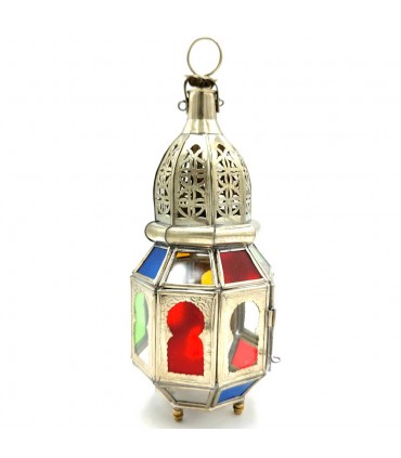 Farolillo Farol de Laton Niquelado - Artesanía Marroquí - Decoración Árabe - Modelo 2 Nuhas