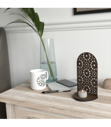 Portavelas Candelabro Celosía Madera Calada - Corte y Grabado Láser - Modelo Bab Fátima