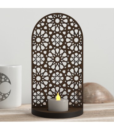 Portavelas Candelabro Celosía Madera Calada - Corte y Grabado Láser - Modelo Bab Fátima