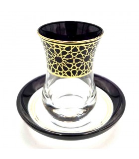 Set Juego 6 Vasos de Té Turco con Platitos - Artesanía Turca - Decoración Árabe - Modelo Alhambra