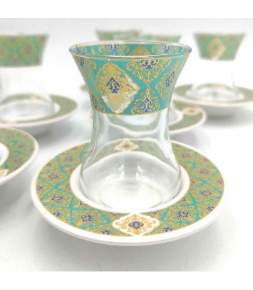 Set Game 6 Turkish Tea Glasses with Saucers - Turkish Crafts - Arabic Decoration - Alkhazaf Model