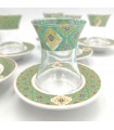 Set Game 6 Turkish Tea Glasses with Saucers - Turkish Crafts - Arabic Decoration - Alkhazaf Model