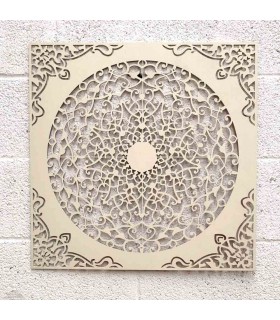 Cuadro Decorativo Celosía Madera Blanco Hueso - Decoración Oriental - Corte Láser - Modelo Esplendor - 60 x 60 cm