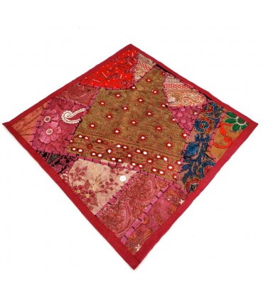 Housse de Coussin Pathwork - Découpes Sari - Artisanat Indien - Modèle Jaudein 40x40cm