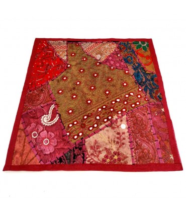 Capa de Almofada Pathwork - Recortes Sari - Artesanato Indiano - Modelo Jaudein 40x40cm