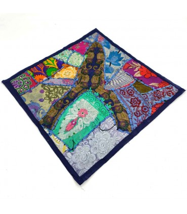 Funda Cojín Pathwork - Recortes Sari - Artesania India - Modelo Jaudein 40x40cm