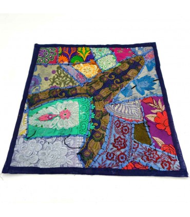 Funda Cojín Pathwork - Recortes Sari - Artesania India - Modelo Jaudein