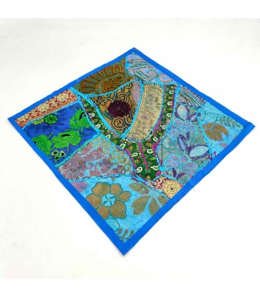 Housse de Coussin Pathwork - Découpes Sari - Artisanat Indien - Modèle Jaudein 40x40cm