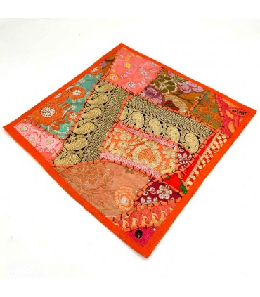 Funda Cojín Pathwork - Recortes Sari - Artesania India - Modelo Jaudein 40x40cm