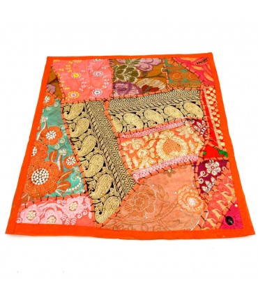 Housse de Coussin Pathwork - Découpes Sari - Artisanat Indien - Modèle Jaudein 40x40cm