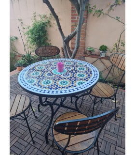 TABLE DE JARDIN MOSAIQUE ANDALOUSE - 80 CM - CARREAUX FEZ - MODÈLE GRANAITA