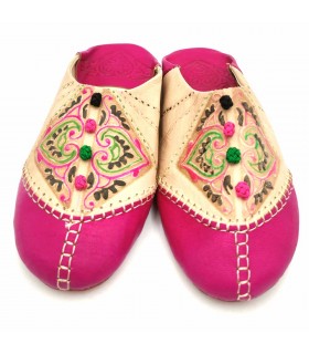 Moroccan Slipper Woman - Color Pink - Moroccan Craftsmanship Authentic Leather - Azrar Model