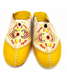 Chinelo Marroquino Mulher - Cor Amarela - Artesanato em Couro Genuíno Marroquino - Modelo Azrar