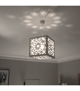 Cube Design Ceiling Lamp with Modern Arabic Latticework - Jaima Alkauzar Crafts - Murabaa Alhambra Model