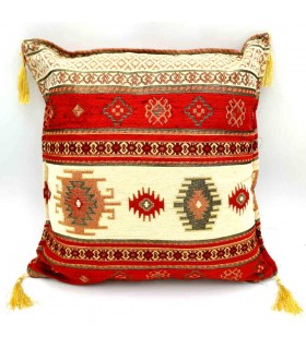 Turkey Pillow Cushion Cover - Arabic Home Decor - Bohemian with Fringes - Badawi Pattern