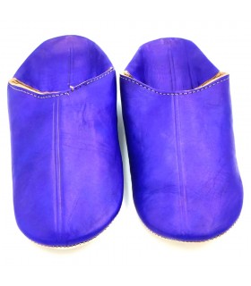 Babucha Zapatilla Andar por Casa Estilo Árabe - 100% Cuero - Color Añil Oscuro - Artesanía Marroquí - Modelo Darun