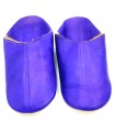 Babouche de Maison Style Arabe - 100% Cuir - Couleur Indigo Foncé - Artisanat Marocain - Modèle Darun