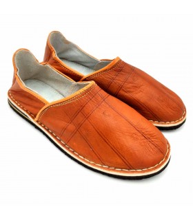 Babouches Arabes en Cuir Unisexe Adulte - Marron Clair - Artisanat Marocain - Modèle Kadim