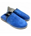 Adult Unisex Leather Arab Slippers - Blue - Moroccan Handicraft - Kadim Model