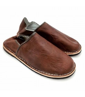 Adult Unisex Leather Arab Slippers - Dark Brown - Moroccan Craftsmanship - Kadim Model