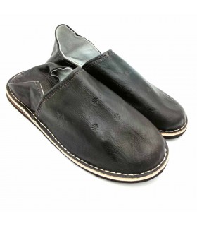 Babucha Pantuflas Árabe de Cuero Adulto Unisex - Negro - Artesanía Marroquí - Modelo Kadim