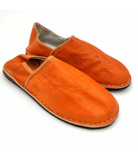 Adult Unisex Leather Arab Slippers - Orange Color - Moroccan Craftsmanship - Kadim Model
