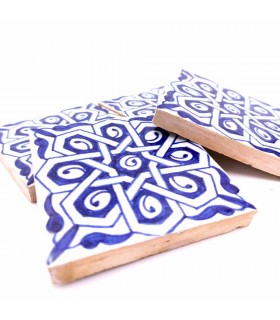 Azulejo Decorativo Andalusí -10x10cm Zellige - Azul y Blanco - Artesanía Marroquí - Modelo 91