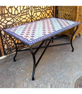 Andalusischer Mosaiktisch für Garten oder Terrasse – mehrfarbig – marokkanisches Kunsthandwerk – Modell Alwani Najma