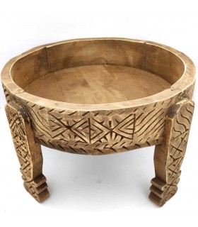 Mesa Moedor Chakki Baixo em Madeira Esculpida - Chill Out - Artesanato Marroquino Modelo Khashab Beldi