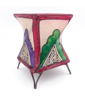 Porta Velas Piel Pintado con Henna Muticolor - Artesanía Marroquí Decoración Andalusí Modelo Murabaatun