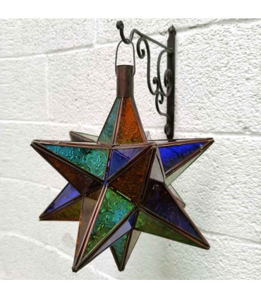Lámpara Marroquí de Techo - Estrella Andalusí - Multicolor Nº 2 - Artesanía Fez - Modelo Najma