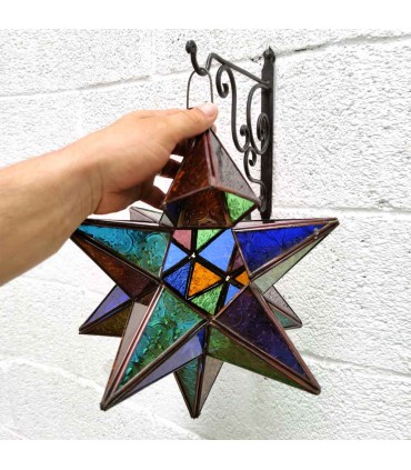 Lámpara Marroquí de Techo - Estrella Andalusí - Multicolor Nº 2 - Artesanía Fez - Modelo Najma
