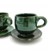 Taza Ancha café o té + Platito Cerámica Verde Tamegroute Artesania Vintage