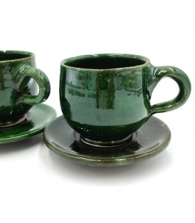 Taza Ancha café o té + Platito Cerámica Verde Tamegroute Artesania Vintage