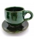 Taza Ancha café o té + Platito Cerámica Verde Tamegroute Artesania Vintage