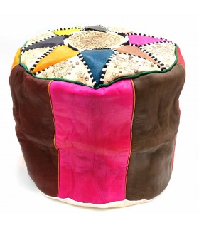 Hoher marokkanischer arabischer Leder-Puffbezug 100 % – marokkanisches Kunsthandwerk – Alwanii-Modell