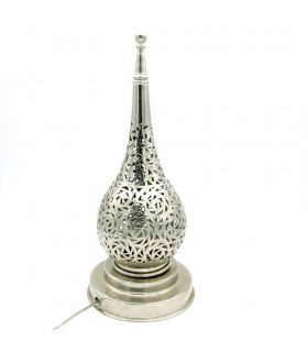 Lampada da tavolo in ottone nichelato intagliato e traforato artigianato marocchino - Decorazione Andalusi Modello KAMUZRA Dhahb