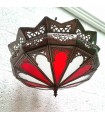 Plafón Lampara Rojo de Techo Chapa Calada y Cristal Decoración Marroquí Estilo Andalusí Modelo Al'aqhuan