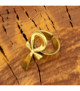 Anillo Ojo de Horus o Llave de la vida Antiguo Egipto de Metal Dorado Talla Universal