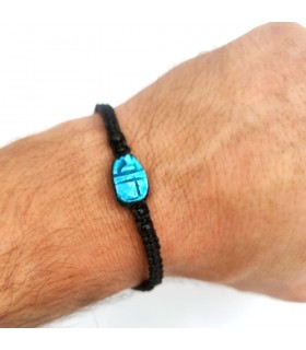 Bracelet macramé avec scarabée égyptien bleu pierre céramique artisanat égyptien
