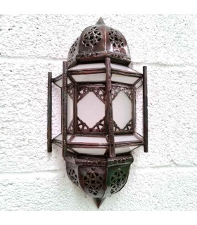 Wandleuchte Marokkanische Handwerkskunst aus Metall und Glas - Farbe Kupfer und Weiß - Modell Fasia Serie Sable