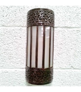 Candeeiro de Parede Artesanato Marroquino Metal e Vidro - Cor Cobre e Branco - Modelo Nisfun AbiadSable Series