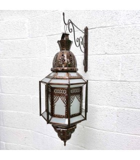 Lampara de Techo Artesanía Marroquí Blanco y Cobre - Serie Sable - Modelo Samai Saguir