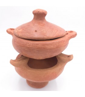 Brûleur à Charbon + Mini Pot en Argile Oued Laou Artisanat Marocain - Série Amsa