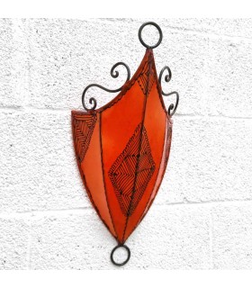 Applique Abat Jour Cuir Orange Décoré au Henné Artisanat Marocain Modèle Aldurue