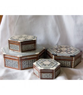 Joyero Octogonal Taracea Blanca Egipto - 5 Tamaños