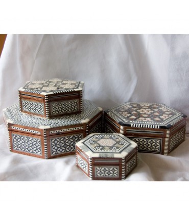 Egypt White Octogonal Marquetry Jewelry Box - 5 Sizes