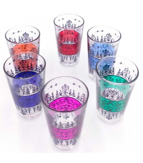 Juego 6 Vasos de Té Grabados -Artesanía Marroquí - Modelo Belen