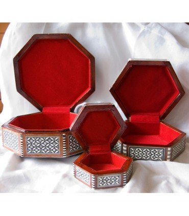 Egypt White Octogonal Marquetry Jewelry Box - 5 Sizes