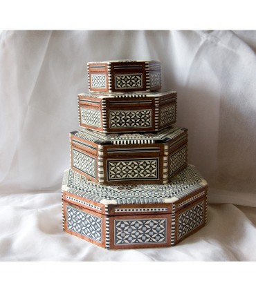 Egypt White Octogonal Marquetry Jewelry Box - 5 Sizes